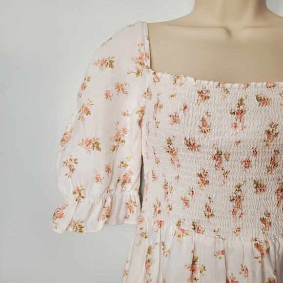 Reformation Marabella Dress Veronica 100% Linen Smocked Midi Cream Size Medium - Picture 6 of 12